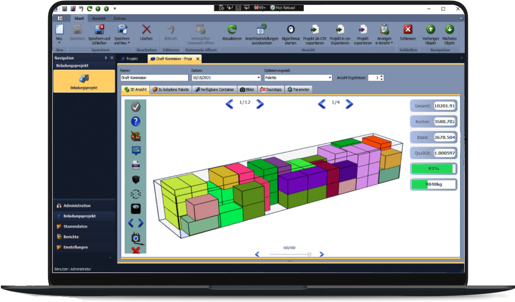 STAPEL MAXX Screenshot 3D-Ansicht Containerbeladung Mix Laptopframe