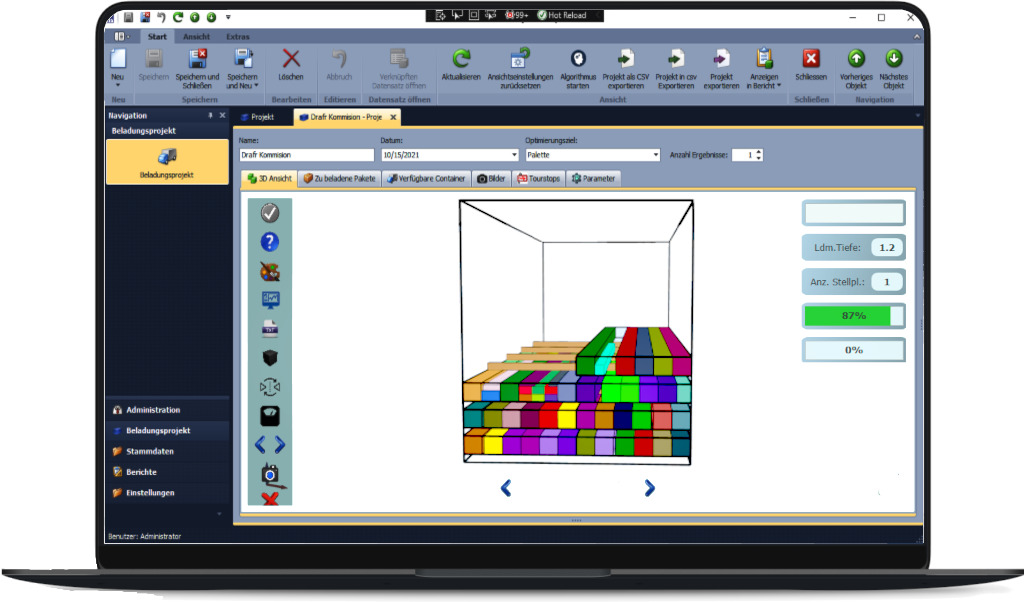 STAPEL MAXX Screenshot 3D-Ansicht Langgut mit Ladehilfsmittel Laptopframe