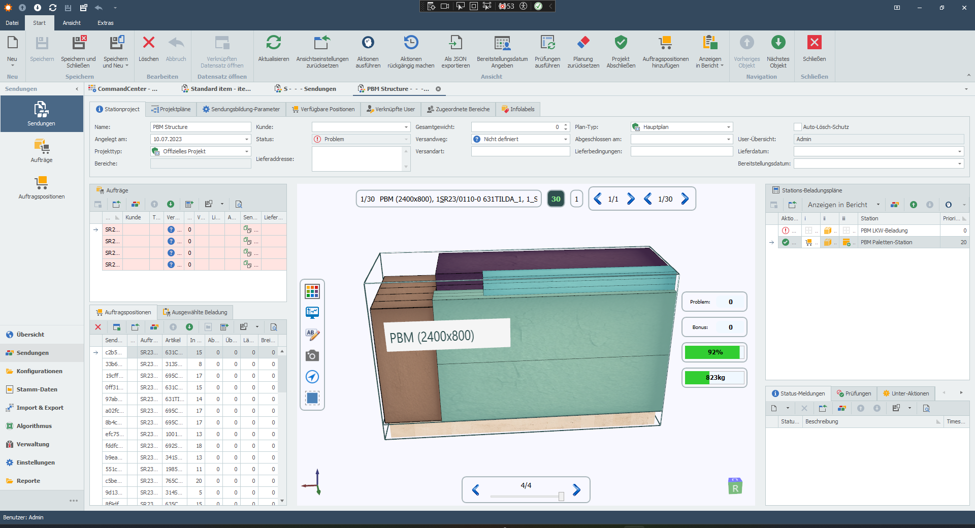 STAPEL MAXX Laderaumoptimierung Screenshot 3D Ansicht gemischte Beladung Industriepalette