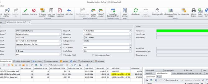 Auftragserfassung in ERP MAXX mit Auftraggeber, Lieferadresse, Auftragspositionen und Beträgen